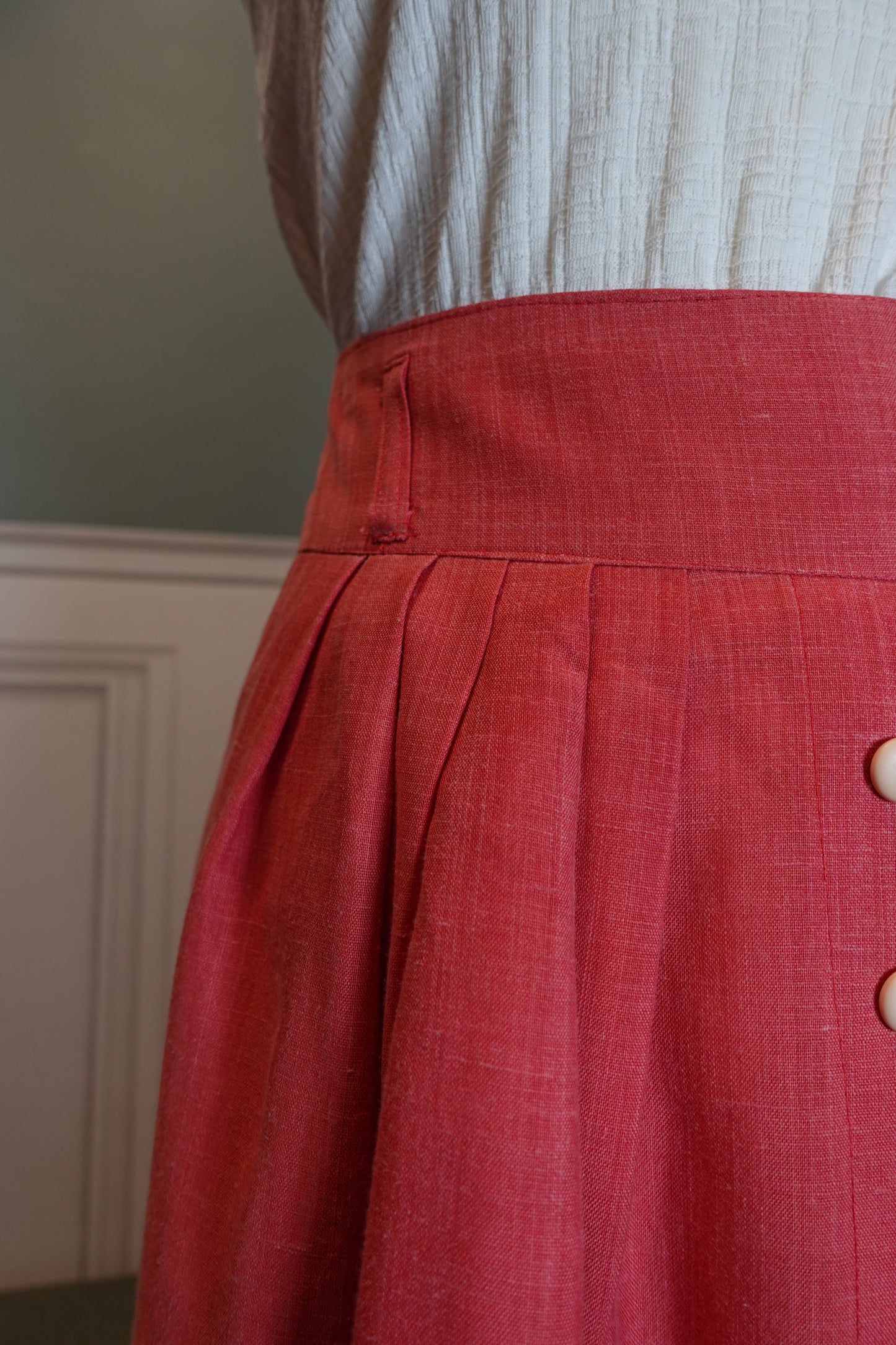 Jupe vintage rose taille haute en lin mélangé