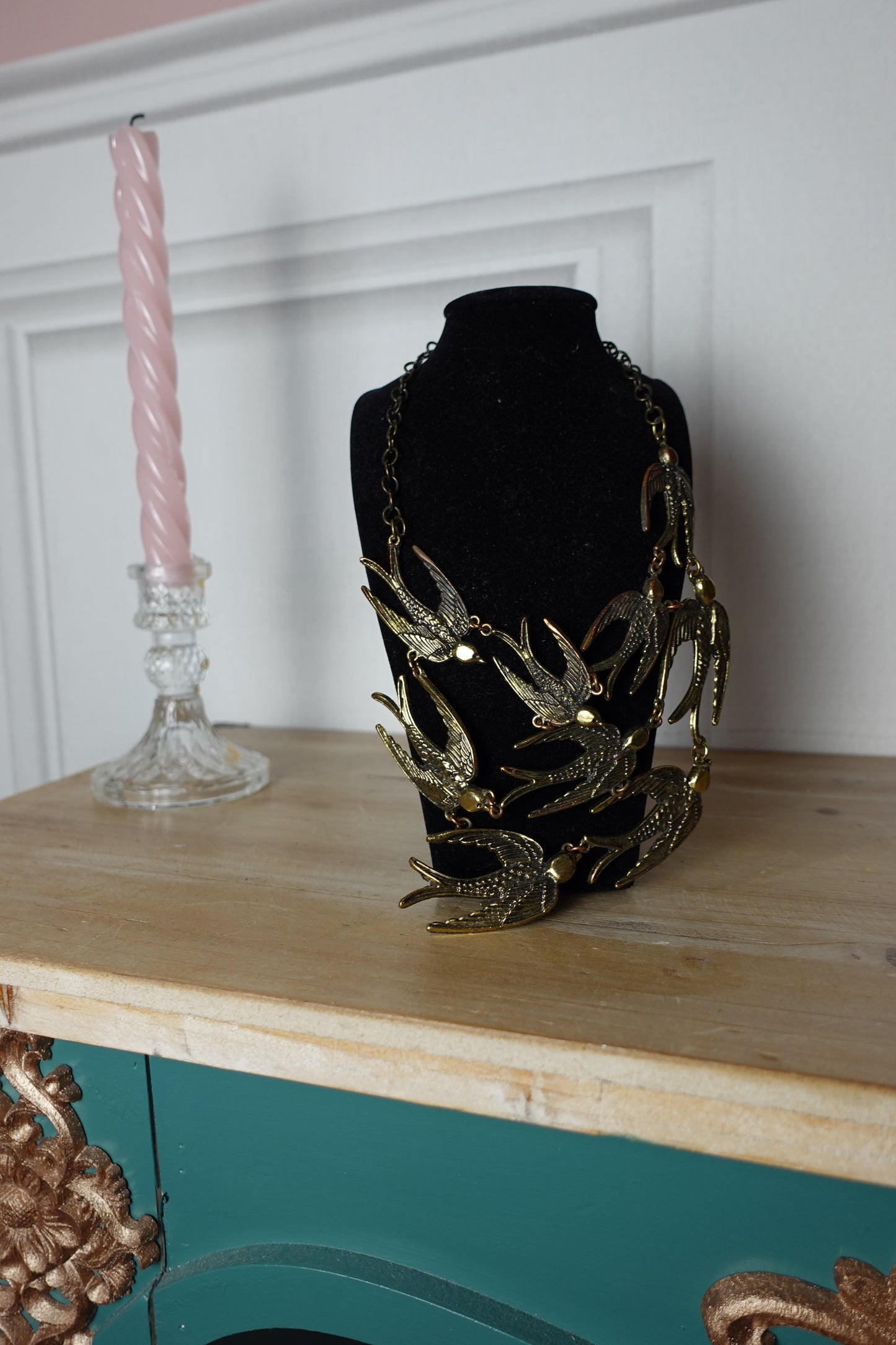 Collier vintage Hirondelles en métal doré