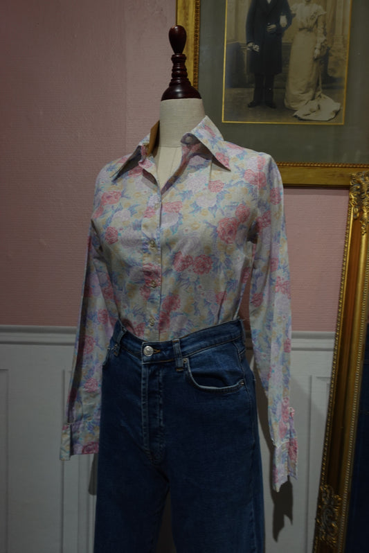Chemisier Vintage en Coton Léger - Imprimé Bouquet Pastel