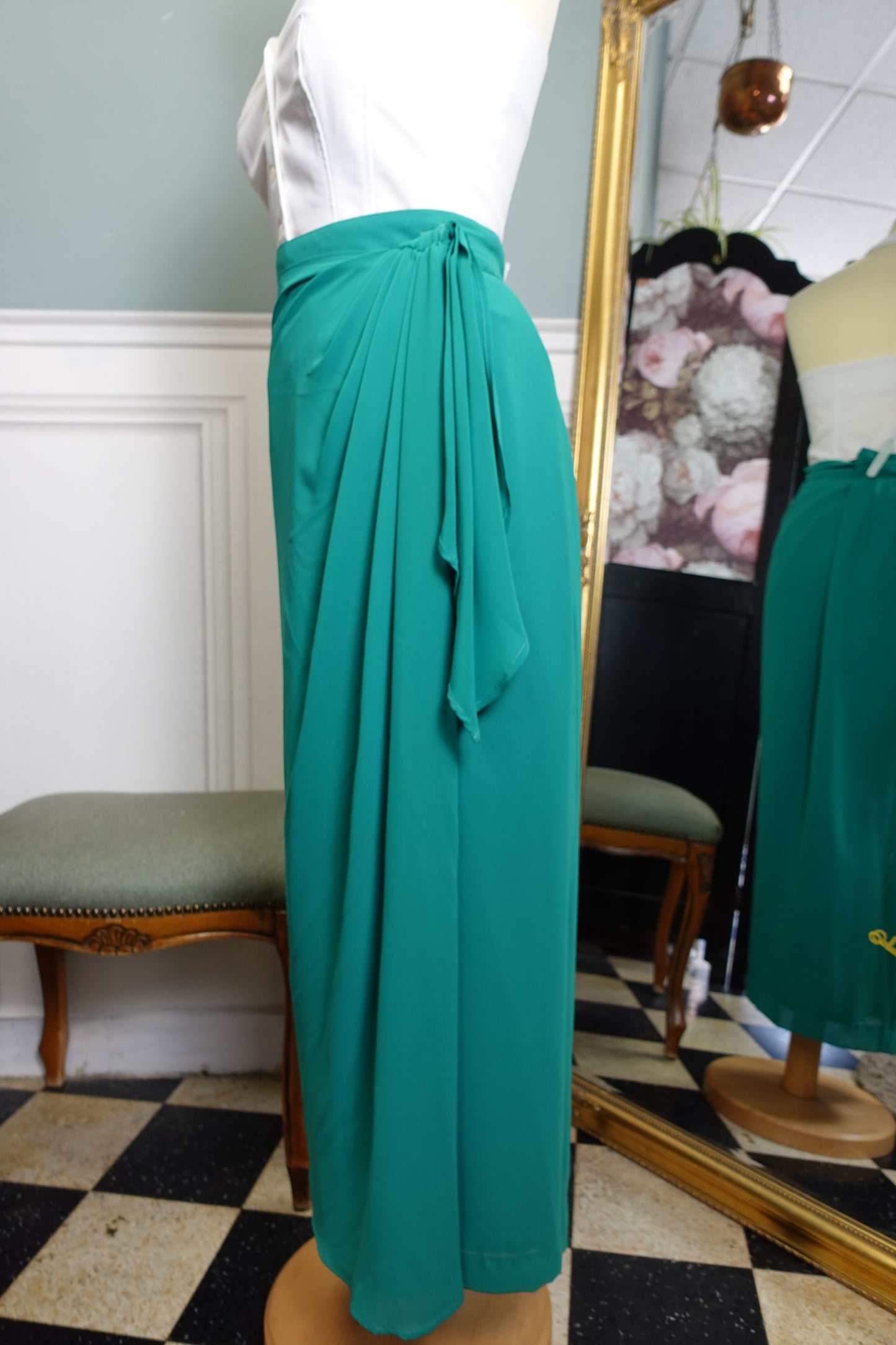 Jupe longue drapée Christian Mares Paris vert émeraude – Vintage