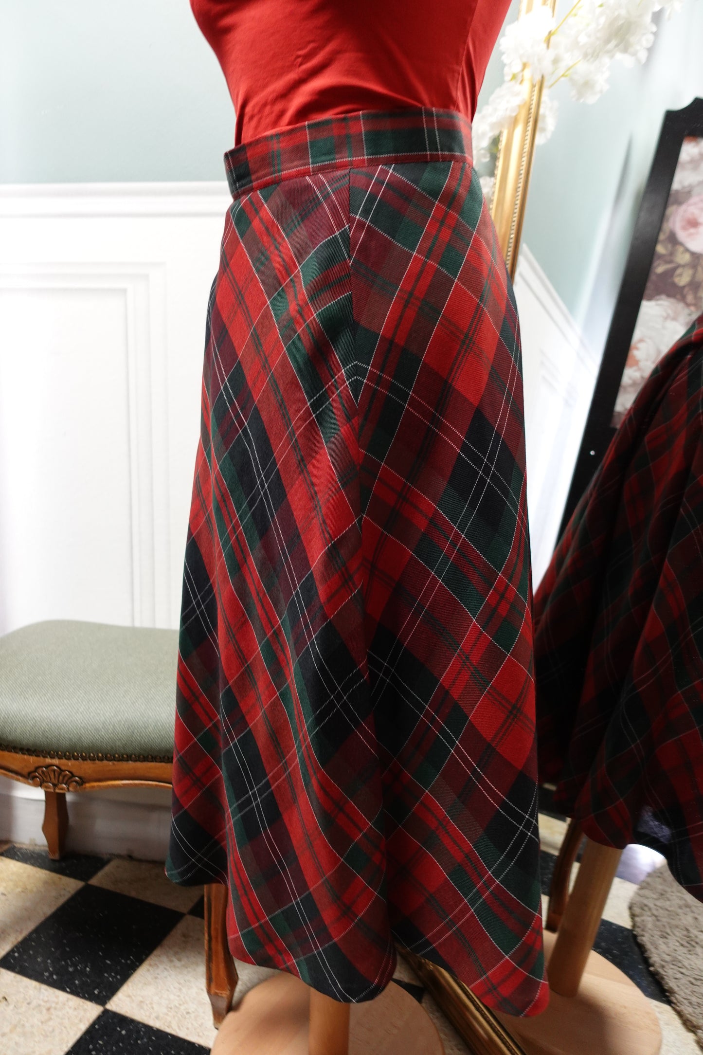 Jupe Vintage à Motif Tartan Rouge d’Exception